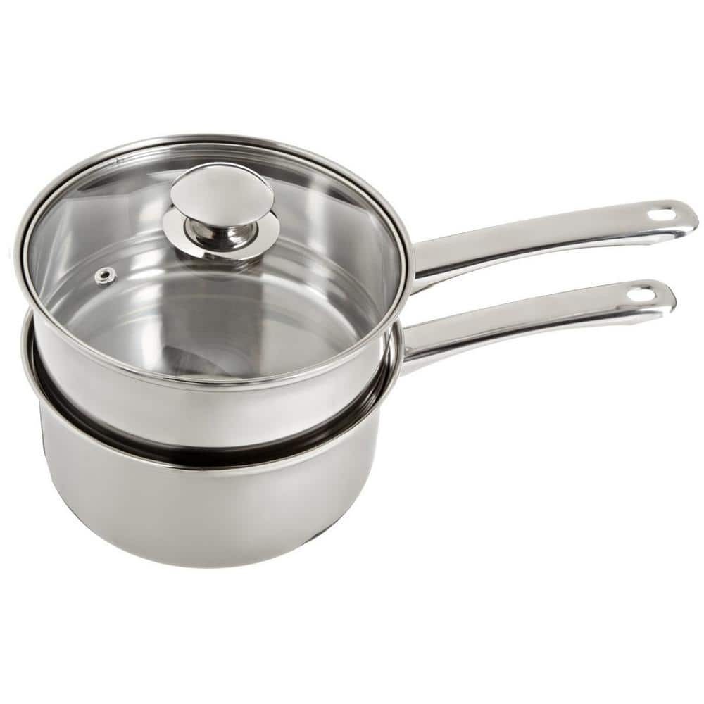 Double Boiler 2.5 Qt Stainless Steel Stay Cool Handle Dishwasher Safe Glass Lid