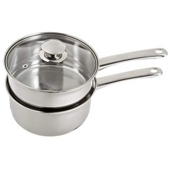 Double Boiler 2.5 Qt Stainless Steel Stay Cool Handle Dishwasher Safe Glass Lid