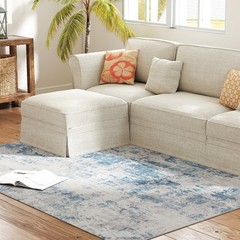 HOMCOM 4×6 Non-Slip Washable Area Rug, Floor Mat for Living Room, Blue,Used