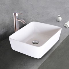 Bathroom Ceramic Vessel Sink White Rectangle Faucet Bowl Pop Up Drain Top Combo