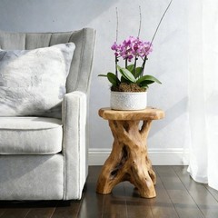 Rustic Cedar Roots Flower Stand Stool, Tree Stump Stool Side Table 19.5″ H