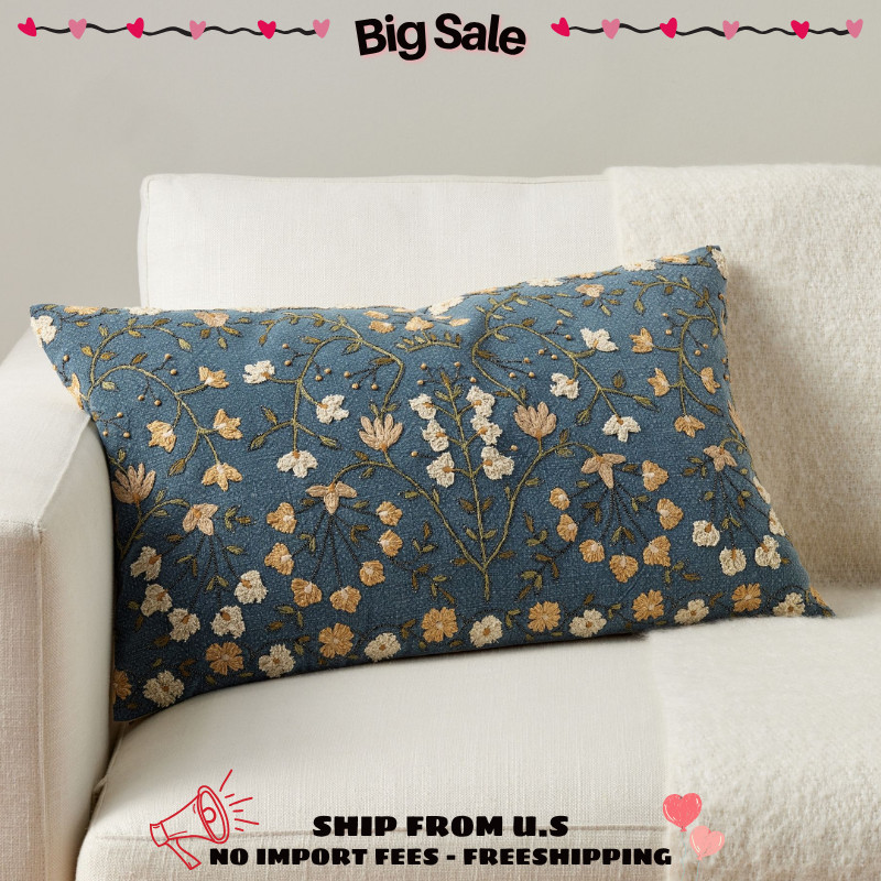 Potterybarn Zea Embroidered Lumbar Pillow Cover