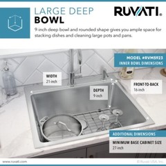 Ruvati 23″x20″ Drop-in Topmount 16 Gauge Single Bowl Kitchen Sink- RVM5923