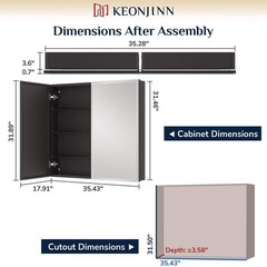 KeonJinn 36″ W x 32″ H Rectangular Beveled Metal Black Medicine Cabinet