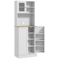 HOMCOM 66.5″ Tall Kitchen Pantry Storage Cabinet with Microwave Stand White