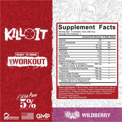5% Nutrition Kill It RTD Pre-Workout, Energy, Focus, Endurance, Muscle Pump,12oz