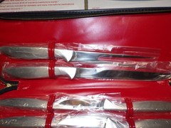 Vintage NOS Japan High Carbon Surgical Steel Carving Set & 6 Steak Knives