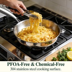 10 Inch Stainless Steel Frying Pan, Non-Toxic 5 Ply Stainless Clad, Professional