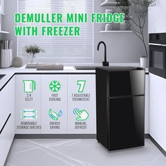 2.4 Cu.Ft Double Door Mini Fridge with Freezer Black