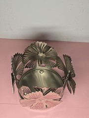Sonoma for Life Flower Decor Candle Holder Silver and Pink Accent 4.25 In Wide
