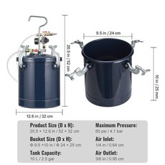 VEVOR Spray Paint Pressure Pot Tank 10L/2.5gal 1.5mm+4.0mm Nozzles Dual SprayGun