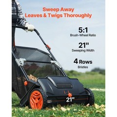 VEVOR Lawn Sweeper Push Leaf Grass Collector 21″ 3.5 Cu. Ft. Capacity Adjustable