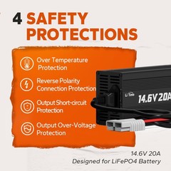 LiTime 14.6V 20A AC-DC Charger for 12V Lithium LiFePO4 Battery-Refurbished