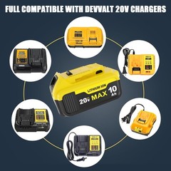 4 Pack 20V 10.0Ah Battery for De walt 20 Volt MAX Batteries DCB200 DCB201