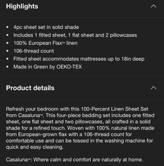 Queen 100% Linen Sheet Set Dark Mineral Blue – Casaluna