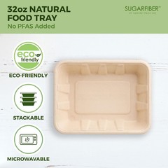 [100 COUNT]Harvest Pack 32 oz Compostable Food Trays 8.49″ x 6.45″ x 1.86″