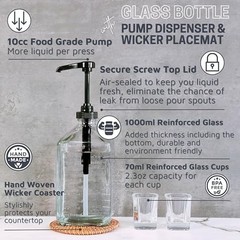 37oz Glass Mouthwash Dispenser Pump with Reusable Cup – Bathroom & Kitchen Holde