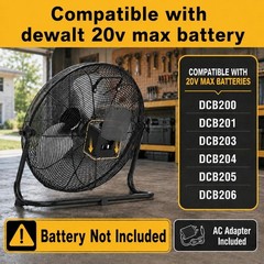 Floor Fan 12″ For Dewalt 20V Max Battery W/AC Adapter High Velocity Cooling Fan