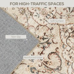 4×6 ft Classic Floral Machine Washable Area Rug, Non-Slip Brown Indoor Rug