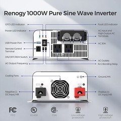 Renogy 1000W 12V Pure Sine Wave Inverter with UPS Transfer Switch and Built-in B