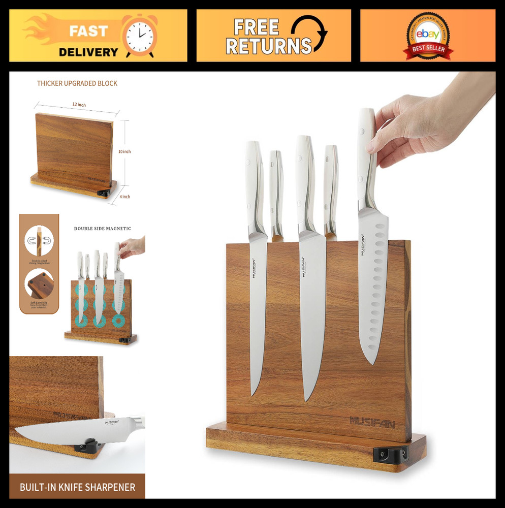 Magnetic Knife Block & Holder – Cutlery Display Stand with Sharpener – Kitchen S