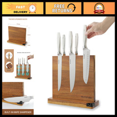 Magnetic Knife Block & Holder – Cutlery Display Stand with Sharpener – Kitchen S