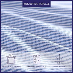 Twin XL Printed Pattern Percale Cotton Sheet Set Blue Stripe – Poppy