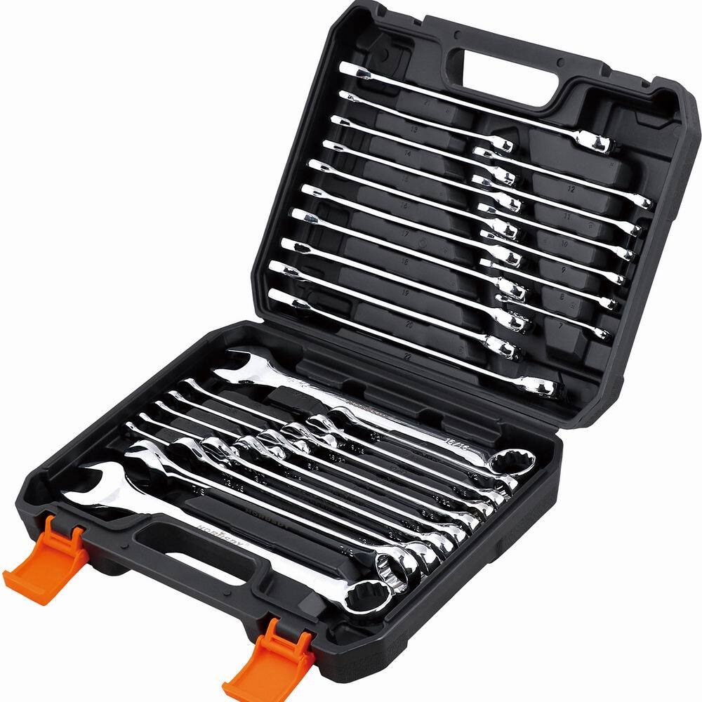 HORUSDY 32PCS Combination Wrench Set Inch MM 1/4″-1″ 7mm-22mm 12 Point With Case