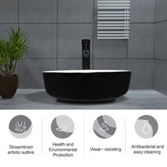 ELECWISH Bathroom Vessel Sink Black Ceramic Vanity Basin Bowl Faucet Drain Combo