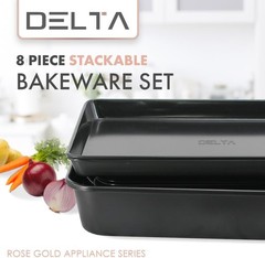 Stackable Nonstick Bakeware Set 8 Piece Baking Pan Set Oven Safe Carbon Steel