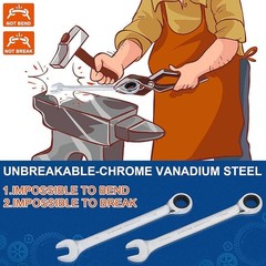 72-Tooth Ratchet Wrench Set Combination Tool SAE Metric Chrome Vanadium Steel US
