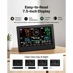 Uimoso 7-in-1 Wireless Weather Station 7.5” Display and Indoor-Outdoor Sensor