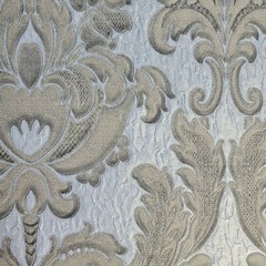 Ivory silver tan gold metallic crashed foil textured victorian damask Wallpaper