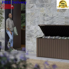 Keter 170 Gallon Resin Deck Box Large Outdoor Storage Bench Waterproof Wood Look
