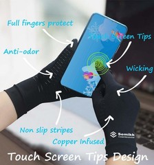 2 Pairs Compression Full Finger Arthritis Gloves, Copper Glove with Touch Screen