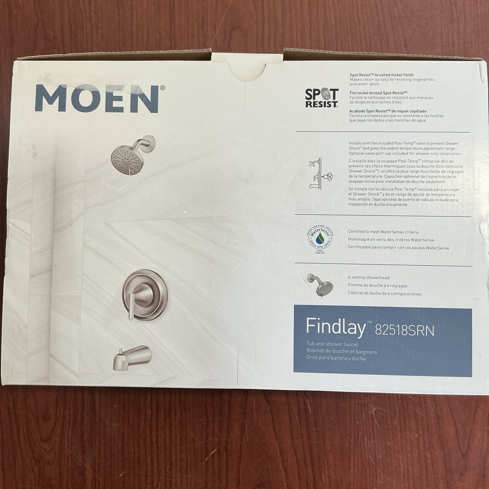 NEW MOEN 82518SRN Spot Resist Brushed Nickel Findlay Tub & Shower Faucet B42