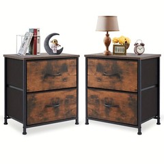 2 Drawer Dresser Nightstand Pack Of 2 Bedroom Storage Organizer Cabinet Fabric