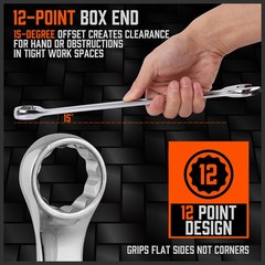 15PC Combination Spanner Wrench Ring Open Ended 1/4″ – 1″ SAE 12 Point “V” Notch