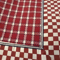Red And White Check Cotton Tablecloth With Wide White & Cherry Border 52”x78”
