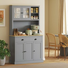 HOMCOM 71″ Kitchen Pantry, Modern Storage Cabinet with Drawers, Glass Doors