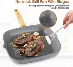 17 Pieces Cookware Set Nonstick Granite Coated Pots and Pans Set Bakeware Set