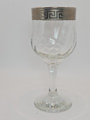 Six Vtg Versace Style Wine Glass Goblet Silver Greek Key Design 6.75 In Art Deco