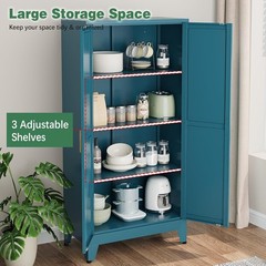 61”H Metal Pantry Storage Cabinet, Adjustable Shelves, For Kitchen, Office,Blue