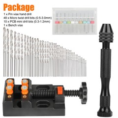 60Pcs Mini Micro Hand Drill Bits Set Small Manual Keyless Chuck Pin Vise Rotary