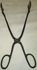 RARE 1900’S BBQ FIRE HEARTH TONGS FORK STOVE CAST IRON CARBON CHARCOAL BRIQUETS