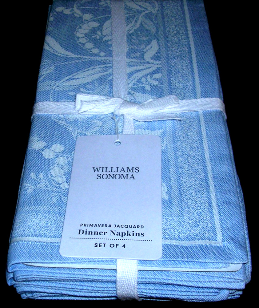 WILLIAMS SONOMA PRIMAVERA JACQUARD DINNER NAPKINS COTTON/LINEN SET OF 4 NEW/WTAG