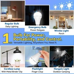 Rechargeable LED Bulb w/Hook,1500mAh,12W,4Pack,Power Failure Light