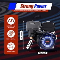 4-Stroke 420cc 15HP OHV Horizontal Shaft Gas Engine Recoil Start Go Kart Motor