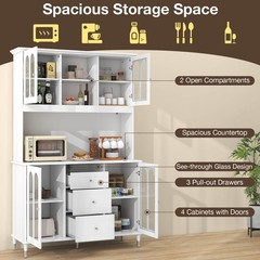 73” Tall Kitchen Pantry Storage Cabinet with LED Lights and Power Outlets