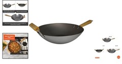 14in Lightweight Carbon Steel Wok with Natural Non-Stick Finish & Wood Handles